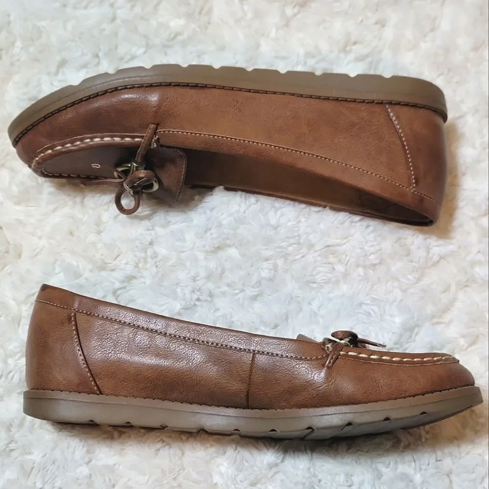 Naturalizer Inlay Brown Vegan Faux Leather Slip-On Bow Loafer Shoes